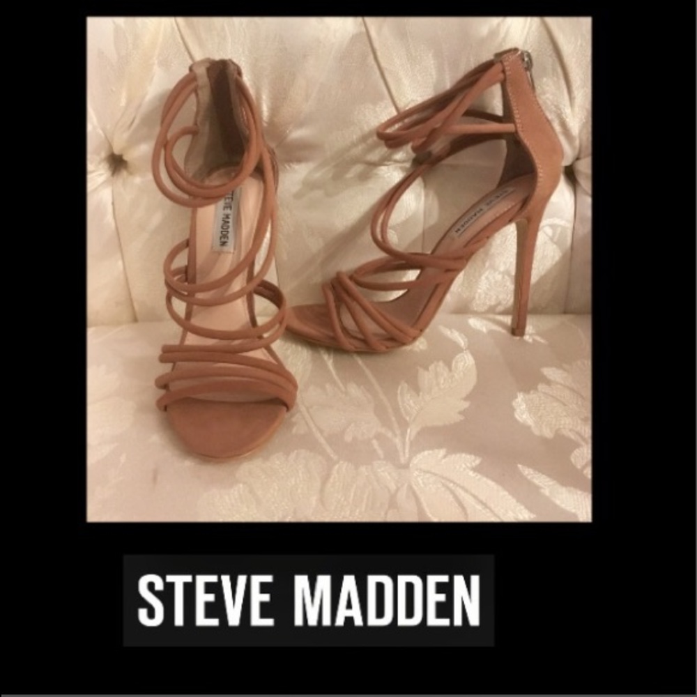 🦋Steve Madden Santi Camel Nubuck Strappy Heel - Picture 3 of 5